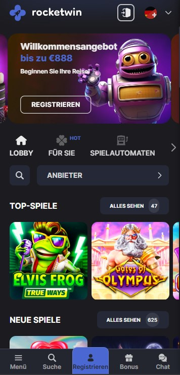 Rocketwin Casino Schweiz 2024 » Bis 888€ Bonus + 77fs